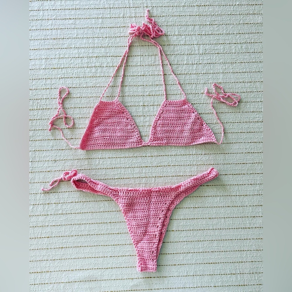 Pink crochet bikini set. Size medium